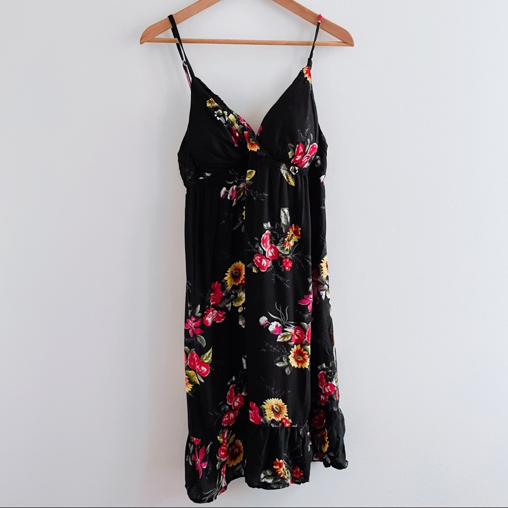 SWS Black Floral Sleeveless Rayon Summer Dress Large